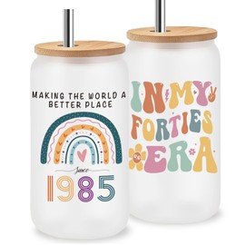 Jars Nova Meaningful 40th Birthday Gift for Women– 40th Birthday Gift- 16oz Iced Coffee Cup with Inspirational Quote & Reusable Straw