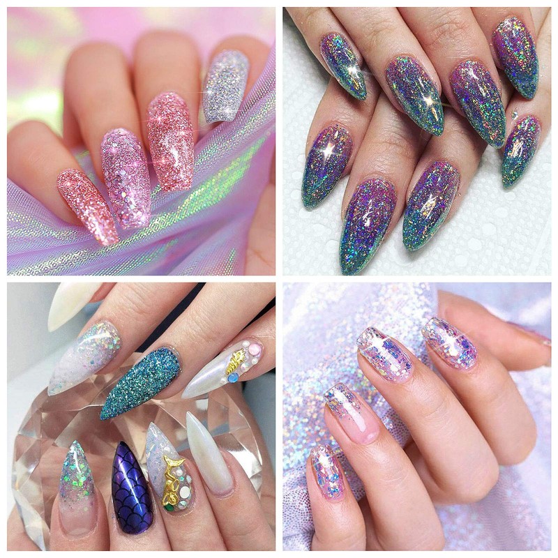 MELLIEX 18Pcs Nail Glitter Powder, Nail Art Sequins Holographic Glitters,