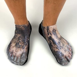 Muddy Feet - Caveman Costume Feet - Funny Socks for Men & Women - Caveman Cosplay - Classic Sole & Grippy Socks - Fun Socks, Gag Gifts for Adult - Funny Gag Gifts - Men’s
