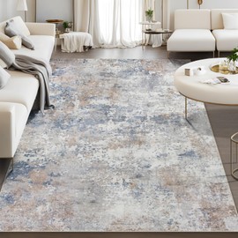 Area Rug Living Room Rugs: 5x7 Indoor Soft Fluffy Rug Abstract Carpet for Bedroom Kitchen Dining Room Floor Washable Plush Throw Large Accent Rug Home Office Nursery Decor - Blue/Brown