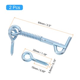 QUARKZMAN Pack of 2 Secure Hook and Eye Latches, 2.5 Inch Iron Gate Hooks and Eye Latch with Spring Latch for Family Farm Gates, Bathroom Doors, Barn Doors