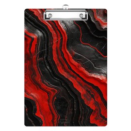 Black Red Marble Clipboard, Decorative Clip Board with Metal Clip Cute Plastic Clipboards A4 Standard Size 8.5" x 12.5" for Nurses, Students, Office