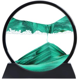 KPNUWN Moving Sand Art Liquid Motion, 3D Deep Sea Sandscape Color Quicksand Decor, Round Glass Moving Sand Art Picture Relaxing Desktop Home Office Work Decor (Green, 12 inch)