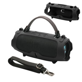TXEsign Silicone Case Cover for JBL Charge 6- Portable Speaker, Travel Carrying Protective Cover with Adjustable Shoulder Strap Anti-Dust Charging Port Cover for Charge 6 (Black)