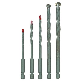 Masonry Drill Bits, Quick Change, 5 pc. [5/32", 3/16", 1/4", 5/16" & 3/8" Hex Shank/Carbide Tips]