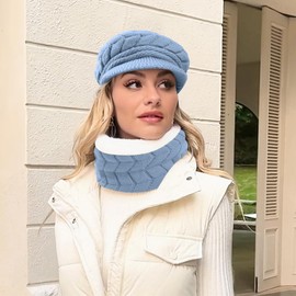 Loritta Womens Winter Beanie Hats Thick Warm Knitted Chunky Soft Slouchy Cap with Visor Brim,Blue