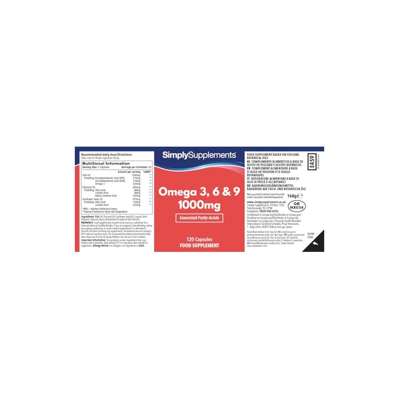 Omega 3, 6 & 9 1000mg - 240 Kapseln -