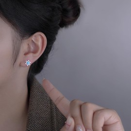 SLUYNZ Solid 925 Sterling Silver Sparkling Blue Crystal Snowflake Earrings Stud for Women Teens Pretty Snowflake Stud Earrings Christmas Earrings