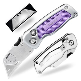 Harita Box Cutter Utility Knife Cutter Knives with Quick Change Blades, Back-lock Mechanism, Portable Belt Clip, Heavy Duty Razor Knife with 5-piece Extra Blades (Purple)