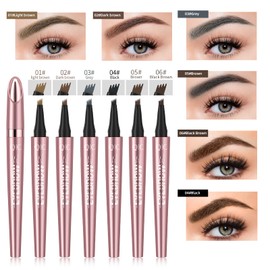 Magic Eyebrow Pencil with 4 Micro Fork Tips, Long Lasting Microblading Eyebrow Pencils, Waterproof, Sweat-Resistant, Smudge-Proof, Lightweight Natural Eyebrow Brows (02# Dark Brown)