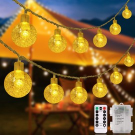 2 Pack Crystal Globe String Lights Battery Operated, Total 52FT 120 LED Warm Battery Powered String Lights with Remote, 8 Mode Christmas Lights Outdoor/Indoor for Bedroom Patio Party Tree Decor
