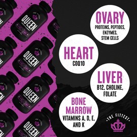 The Fittest Queen Supplement - Supports Hormone Balance, Fertility, Performance and Energy for Women - Grass fed Bovine Ovary, Liver, Bone Marrow & Heart - 180 Capsules