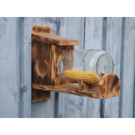custom crafted New Rustic Wooden Glass Jar Squirrel Chipmunk Feeder Free S/H Jar Included Sale