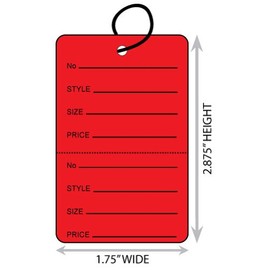 Large (1.75” X 2.875”) Red Coupon Merchandise Tag with Perforation and String. Case of 2,000 Tags.