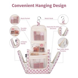 Narwey Toiletry Bag Women's & Toiletry Bag Men's Toiletry Bag for Hanging Men Cosmetic Bag Wash Bag for Women & Girls, Checkerboard Dusty Pink