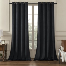 PHOENIGON Black Velvet Curtains 63 inches Long Room Darkening Curtains Thermal Insulated Curtains Luxury Soundproof Curtains for Living Room Bedroom, Elegant Soft Velvet Grommet Curtains 2 Panels