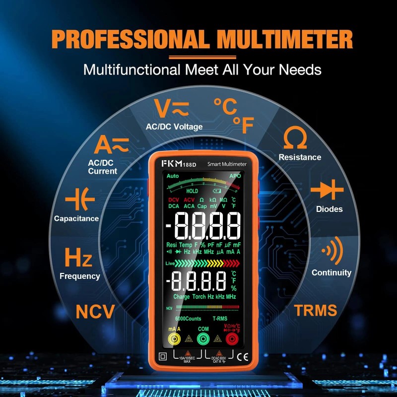 Fkm Pro Digital Multimeter Tester TRMS 6000 Counts,Auto-Ra