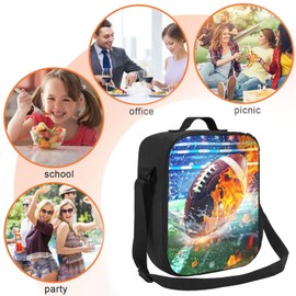 Ximjoju American Football Lunch Box Insulated Lunch Bag for Women Men Reusable Large Capacity Lunchbox with Shoulder Strap Small Leakproof Cooler Food Bento Tote Bag for Work Travel Picnic