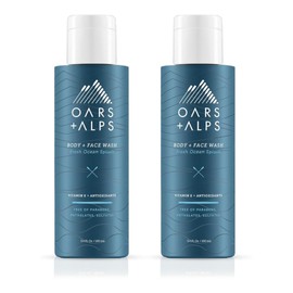 Oars + Alps Mens Moisturizing Body and Face Wash, Skin Care Infused with Vitamin E and Antioxidants, Sulfate Free, Fresh Ocean Splash, Travel Size 3.4oz 2 Pack