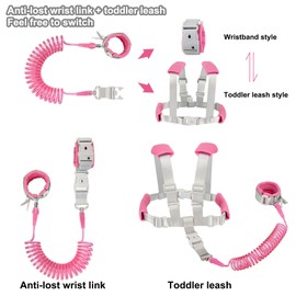 Blisstime 2 in 1 Toddler Leash - Anti Lost Wrist Link for Toddlers - Toddler Harness, Baby Leash, Leash for Toddlers, Wrist Leashes, Child Leashes for Toddlers, Not Easy to Open Without Key