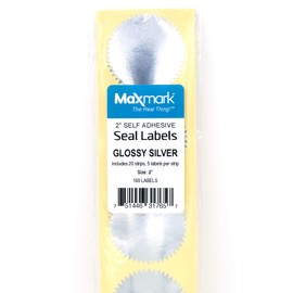 MaxMark 2" Self Adhesive Glossy Silver Seal Labels for Certificates, Notary Embossing Seals - 100 Count