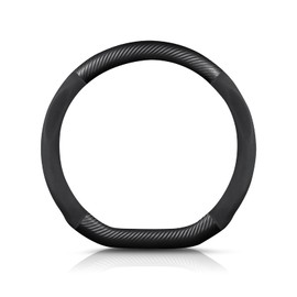 Ergocar D-Shaped Carbon Fiber & Microfiber PU Leather Steering Wheel Cover Anti-Slip Car Steering Wheel Protector Breathable Sweat Absorbent Sport for Diameter 38cm（15"）-Black