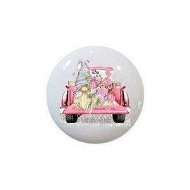 Unbranded Gnome in the Back of Pink Truck Flowers 000Misc Cabinet DRAWER Pull KNOB Ceramic