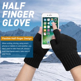 Long Keeper Winter Warm Fingerless Gloves Stretchy Knitted Gloves for Men Women Half Finger Knit Winter Mittens Thick Wool Liner for Driving Cycling, One Size