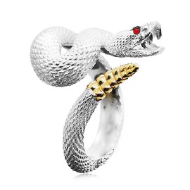 HAIXIAN Cool Unisex Silver Wrap Snake Ring,Punk Gothic Biker Cocktail Party Ring,S925 Sterling Silver Spiral Twisted Wrap Rattlesnake Ring (Ring_A, 9)