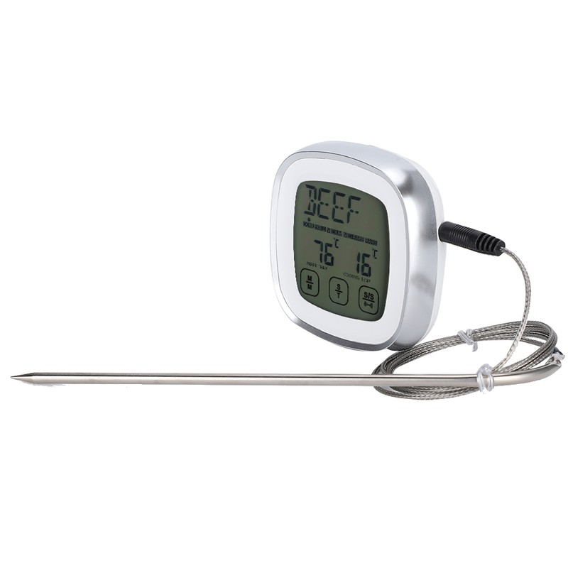 Wireless Food Thermometer Electronic Digital Touch Screen W/Timer Alarm for