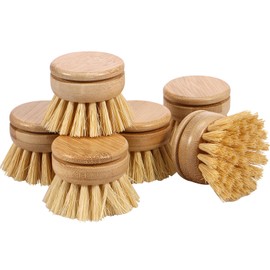 6Pcs Bamboo Dish Brush Soft Sisal Bristle Dish Washing Brush Replacement Head Eco-Friendly Washing Up Brush Dish Scrubber Head for Pots Pans Cleaning