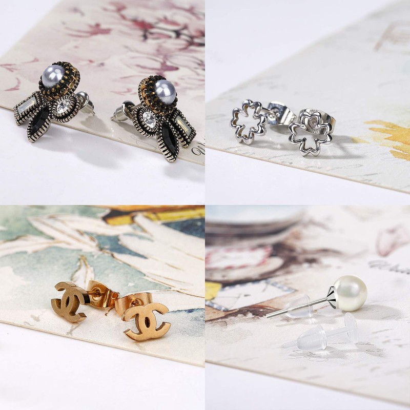 Earring Backs, 10 Styles, Metal, Rubber, Plastic Secure Earring Stoppers,
