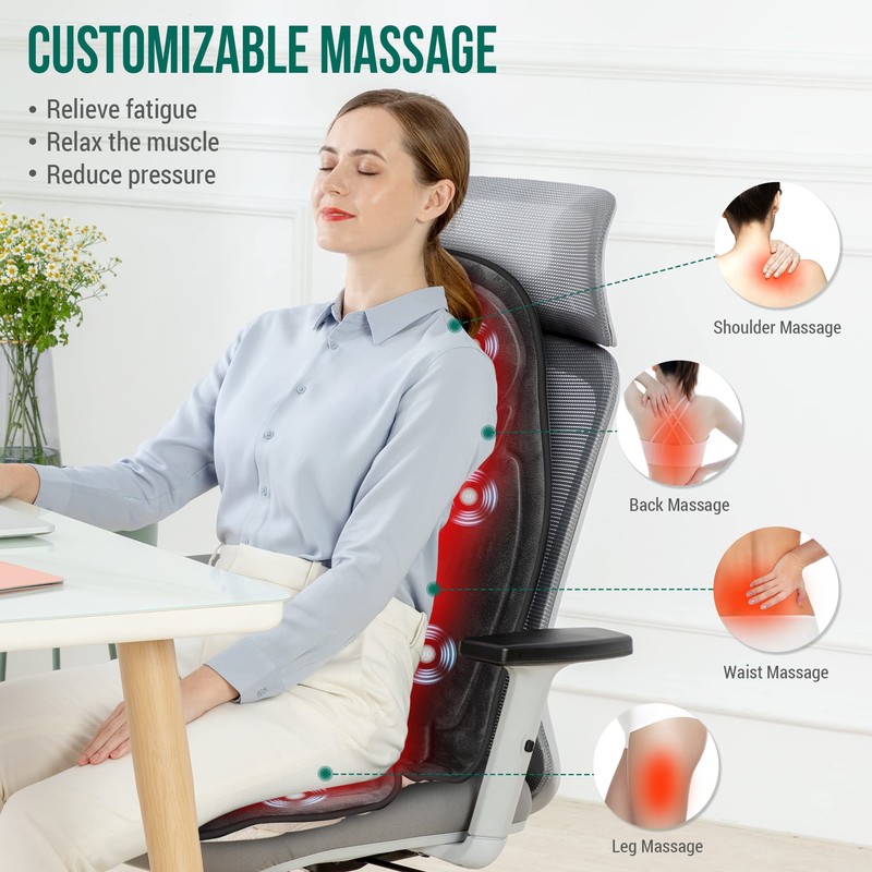 Snailax Back Massager with Heat, Memory Foam Chair Massage Pad,