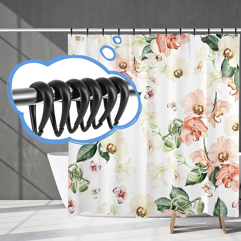 Top-spring Shower Curtain Hooks Black Plastic Shower Curtain Rings, Drop