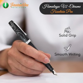 FPR Himalaya V2-Chrome Ultra Flex Nib Pen - Twist-Style Converter Filled Calligraphy Pens for Writing - Fancy Pens for Men & Women - Flex Fountain Pen w/Metal Clip & Cap Ring (Jade Smoke Acrylic)