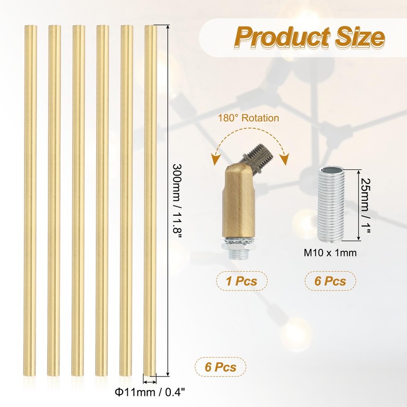 PATIKIL Threaded Extension Rod,6 Set 12" M10 x 1mm Fine