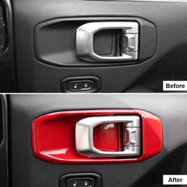 CheroCar for Jeep JL Door Handle Bowl Cover Decor Trim Internal Accessories for 2018-2022 Jeep Wrangler JL 4-Door,Red