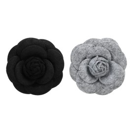 PATIKIL Camellia Fabric Pin, 2 Pcs Flower Brooch Artificial Flowers Brooches for Women Girls Cloth Wedding Party Decor Accessories Jewelry Gift, Grey/Black