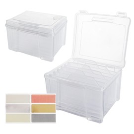 Jujdlmaker Greeting Card Storage & Organizer Box with 6 Removable Dividers for Holiday Birthday Get Well Cards Photos, Crafts, Scrapbooking (Clear)