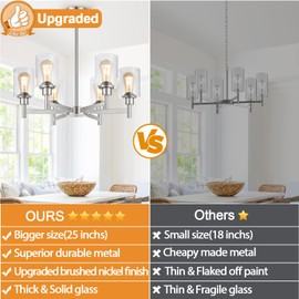 6 Light Farmhouse Chandelier for Dining Room Light Fixtures Over Table,Pendant Light Fixture with Clear Glass Shade for Living Room Kitchen Island Entryway Bathroom Bedroom(Bulb not Included)