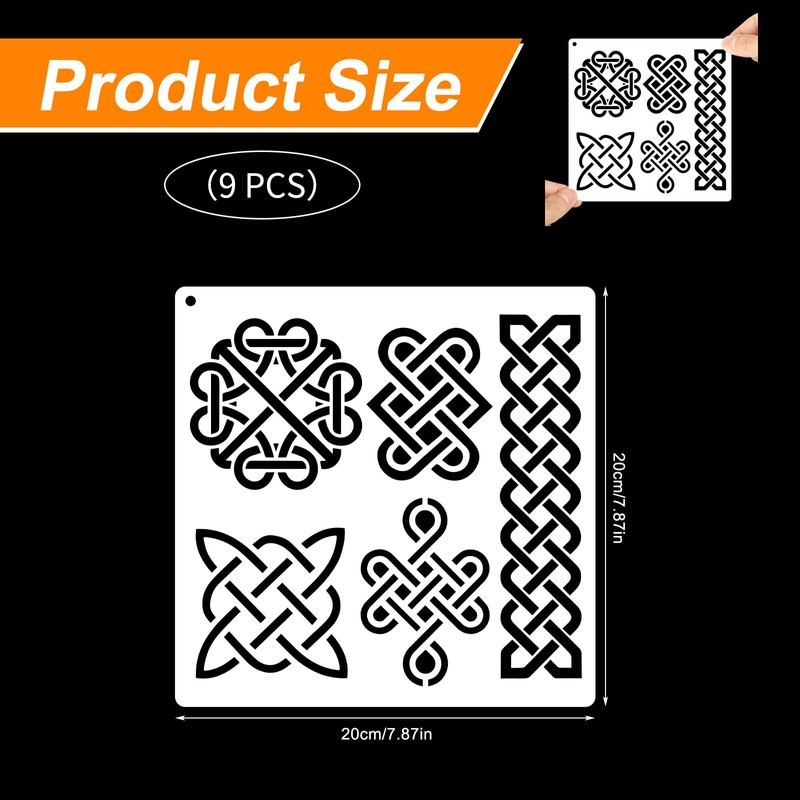 JSRQT 9Pcs Runes Stencils for Painting,Celtic Drawing Stencils Template, Reusable