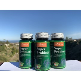 Natrition Super Probiotic Stomach Health Support 600 Billion CFU, for Adults, Complete Shelf Stable Probiotic Supplement with Prebiotics & Prebiotic; 60 Capsules