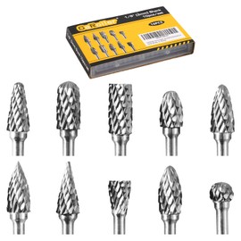 CaRoller Tungsten Carbide Burr Set, 1/8" Shank 10PC Double Cut Die Grinder Rotary Tool Cutting Burrs Set for Metal and Wood Working Carving, Engraving, Polishing, Grinding with Clear Storage Case
