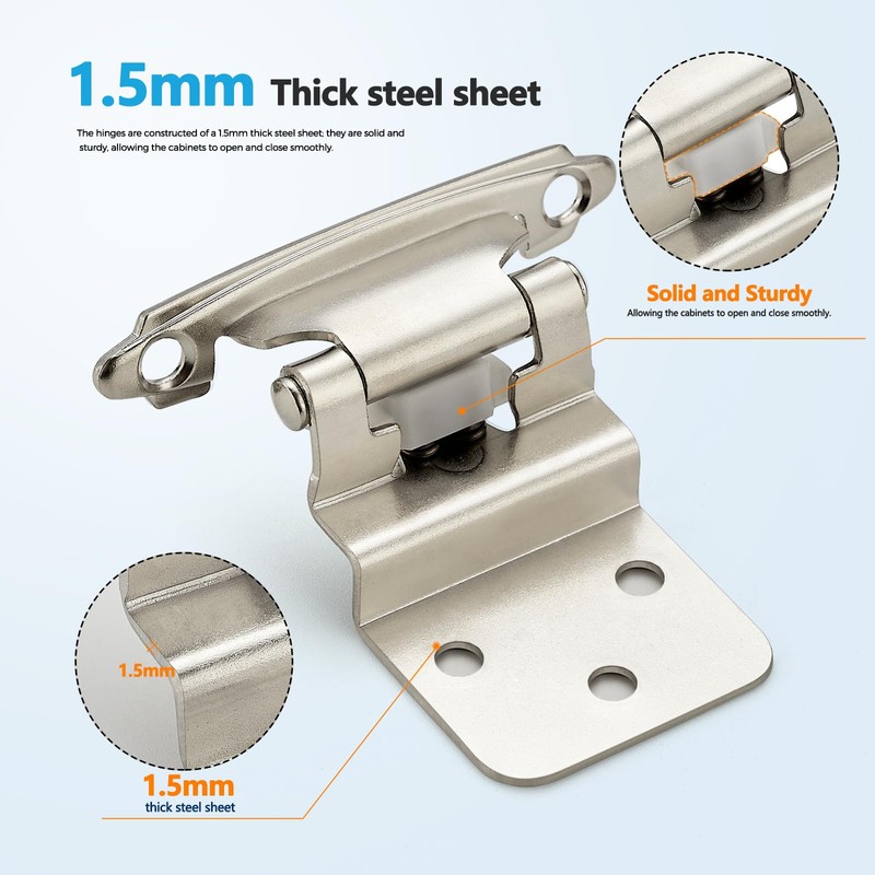 10 Pack (5 Pairs) 3/8 Inch Insert Kitchen Cabinet Hinges,