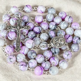 SUTANALE Rosary Beads Catholic for Women (Light Purple - Madonna And Child)