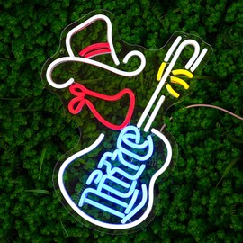 Cowboy Hat Neon Sign for Wall Decor Guitar Neon Light Beer Bar Sign Music Neon Signs LED Sign Neon Lights for Wall Art LED Neon for Home Bar Pub Shop Party Bar Led Sign(16.5"*12.9")