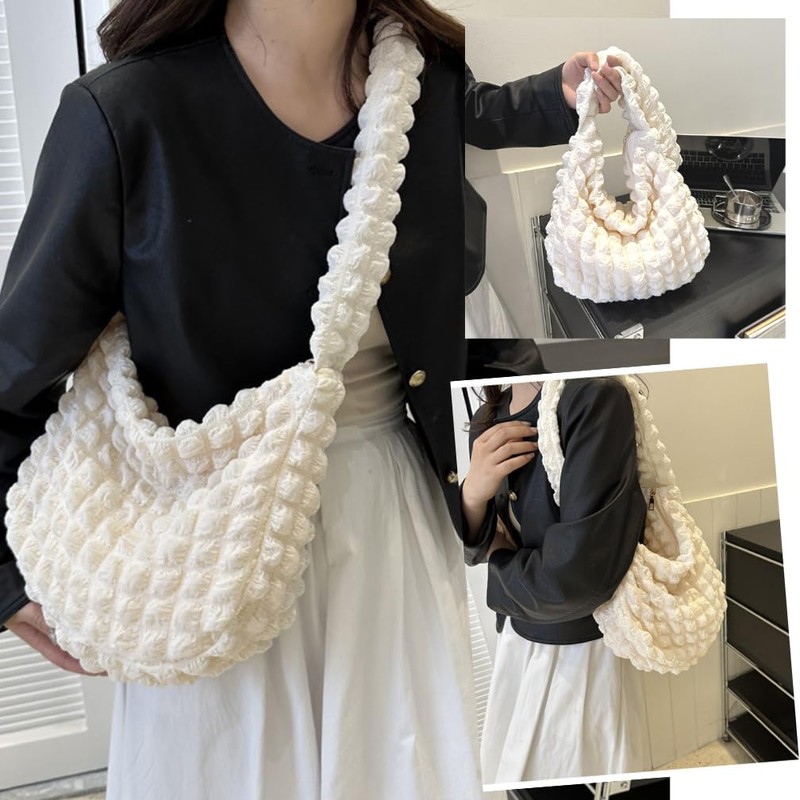 Neueins Popcorn Bag Tote Bag Waffle Textured Quilted Cute Ladies