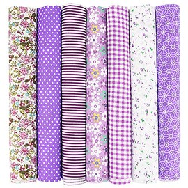 7PCS Flower Cotton Fabric Squares 20" x 20" Fat Quarter Fabric Bundles Craft Fabric for Patchwork Sewing Quilting Crafting DIY (Purple)