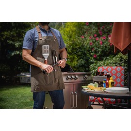 LEGACY - a Picnic Time Brand Distressed Waxed Canvas BBQ Apron with BBQ Tools and Bottle Opener, Khaki/Brown, One Size (636-89-140-000-0)