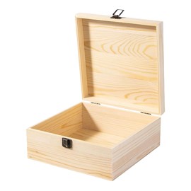 Aulufft Unfinished Wooden Box with Hinged Lid 9 x 9 x 3.9 Inch Unpainted Wood Box Crafts Wooden Storage Box for DIY Art Gifts Jewelry Home Storage Box